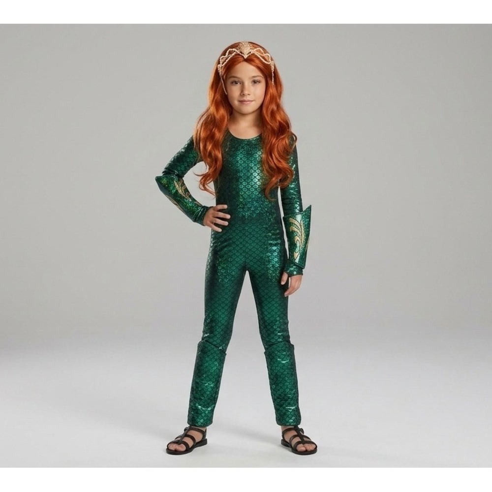 Aquaman Mera Child Costume Includes Jumpsuit Gauntlets Headpiece Size M 8-10